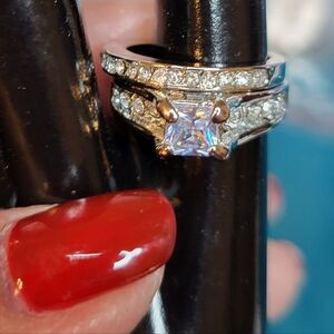 New 2 pc Wedding Set size 6 Cubic Zirconia silver plated